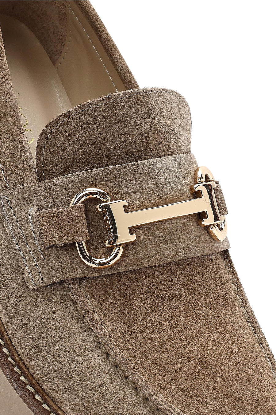 Women's Beige Thick-Soled Accessory Suede Leather Masculine Loafer