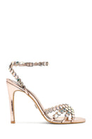 Women's Gold Stone High Thin Heel Sandals | Derimod
