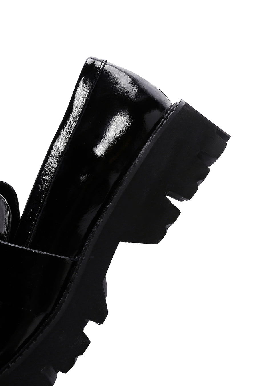 Women's Black Leather Thick Soled Patent Leather Casual Loafer