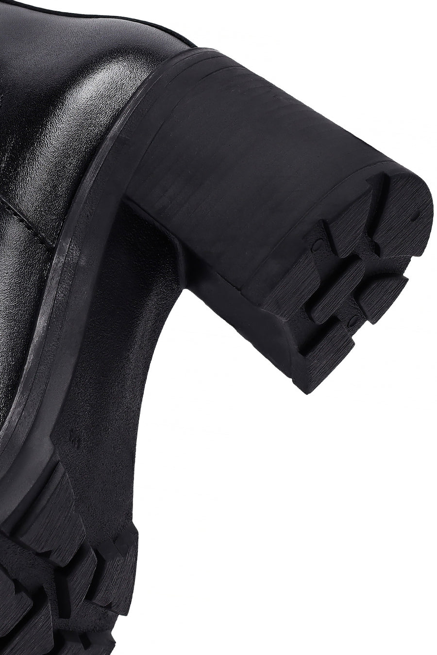 Woman Black Chunky Heels Leather Boat
