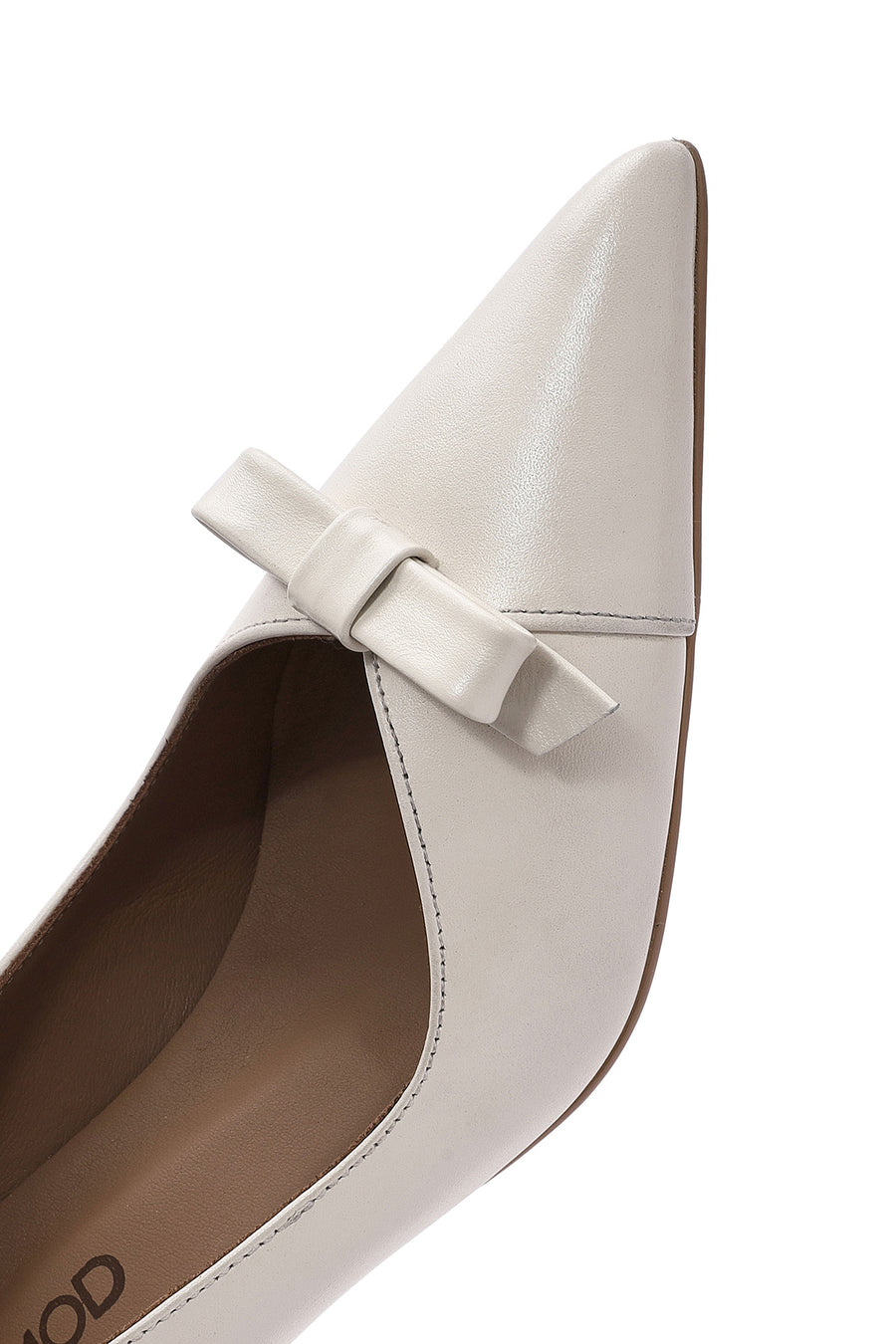 Women's Cream Thin Low Heel Leather Stiletto