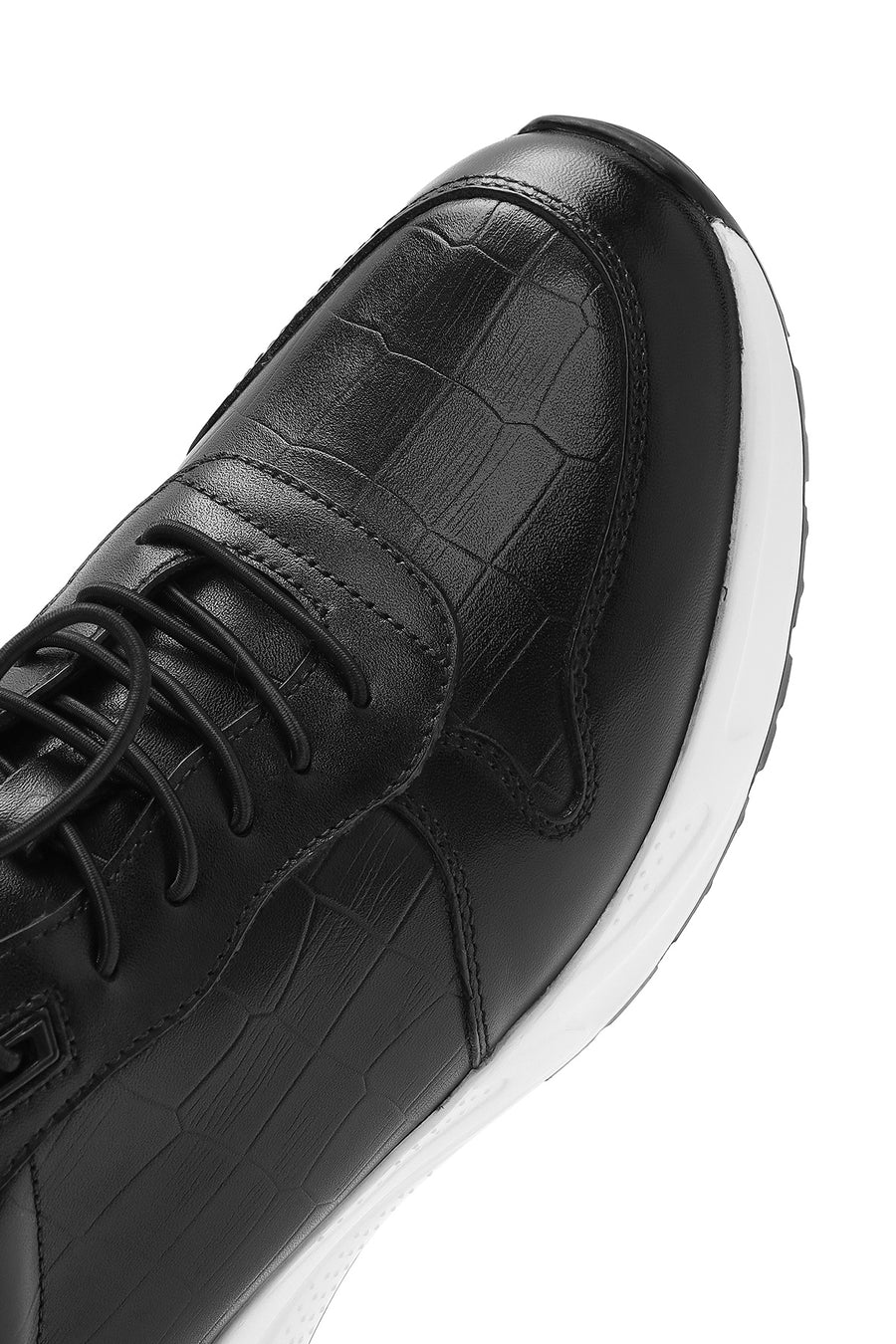 Erkek Siyah Bağcıklı Deri Casual Sneaker