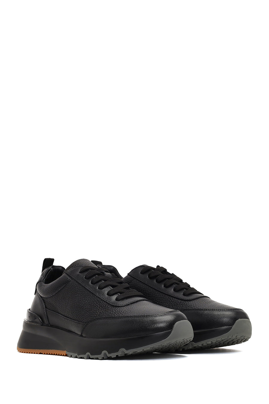 Male Black Lace-Up Thick-Soled Leather Sneaker