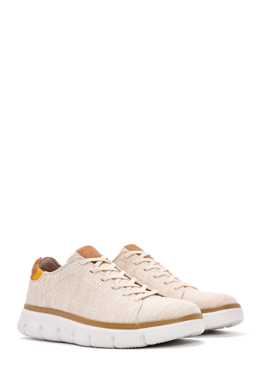 Erkek Bej Bağcıklı Kalın Tabanlı Kumaş Sneaker