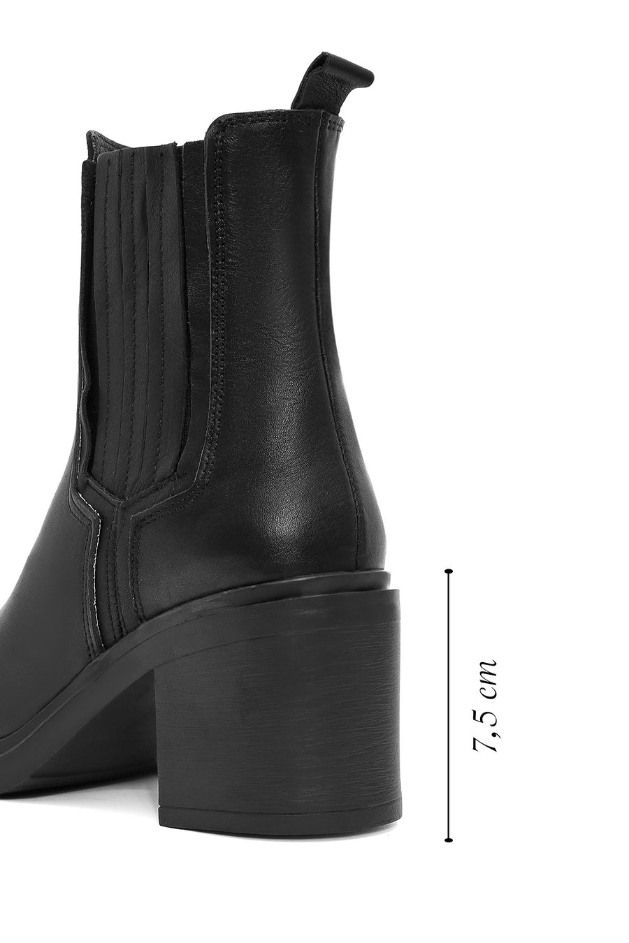 Women's Black Thick Heeled Leather Chelsea Boots