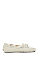 Women's Cream Bow Leather Loafer | Derimod