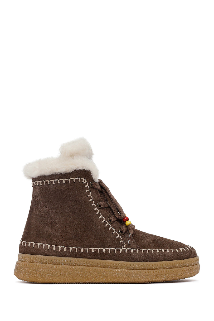 Woman Brown Laced Thick Sole Suede Leather Teddy Bot 25WFD205310 | Derimod