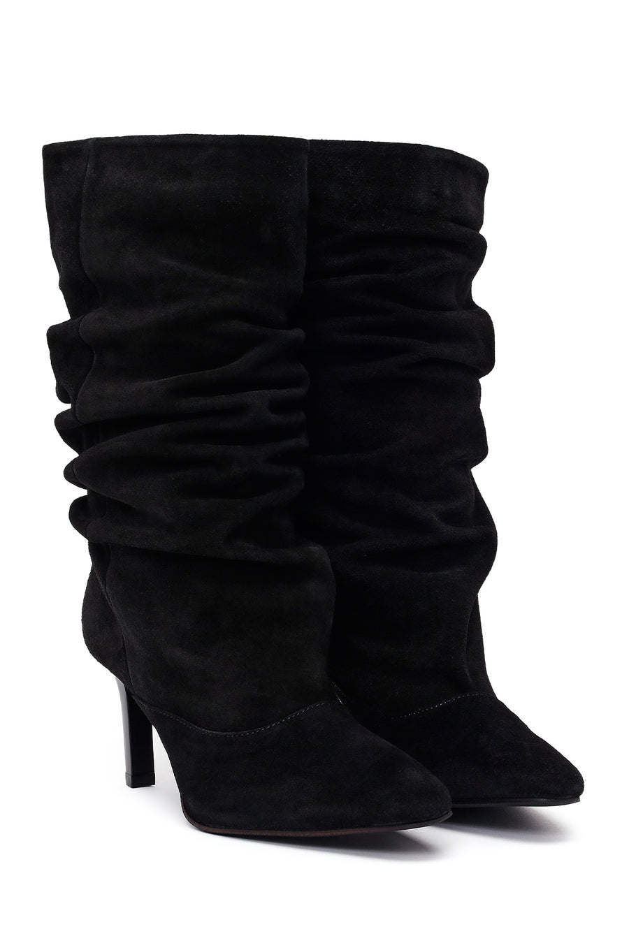 Woman Black Thin High-Heeled Suede Boots