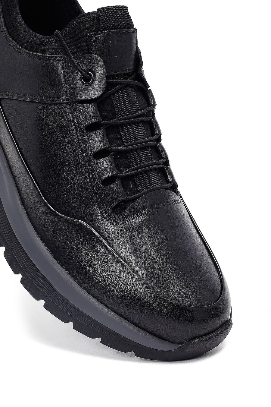 Erkek Siyah Bağcıklı Deri Sneaker
