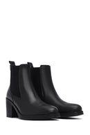 Woman Black Thick-Heeled Leather Cowboy Boots | Derimod