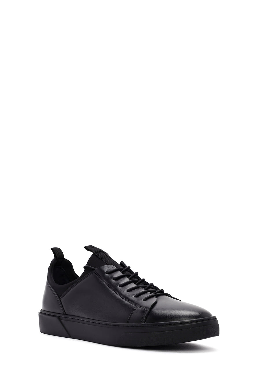 Erkek Siyah Bağcıklı Deri Sneaker