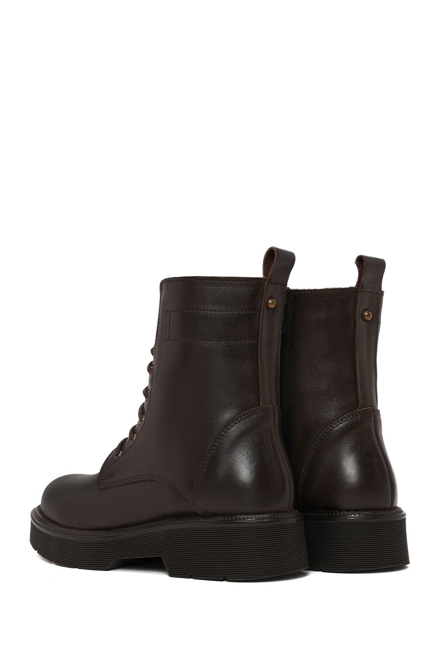 Woman Brown Zip Closure Thick-Soled Leather Combat Boots