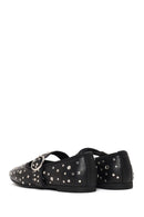 Women's Black Buckled Stoned Leather Ballerinas | Derimod