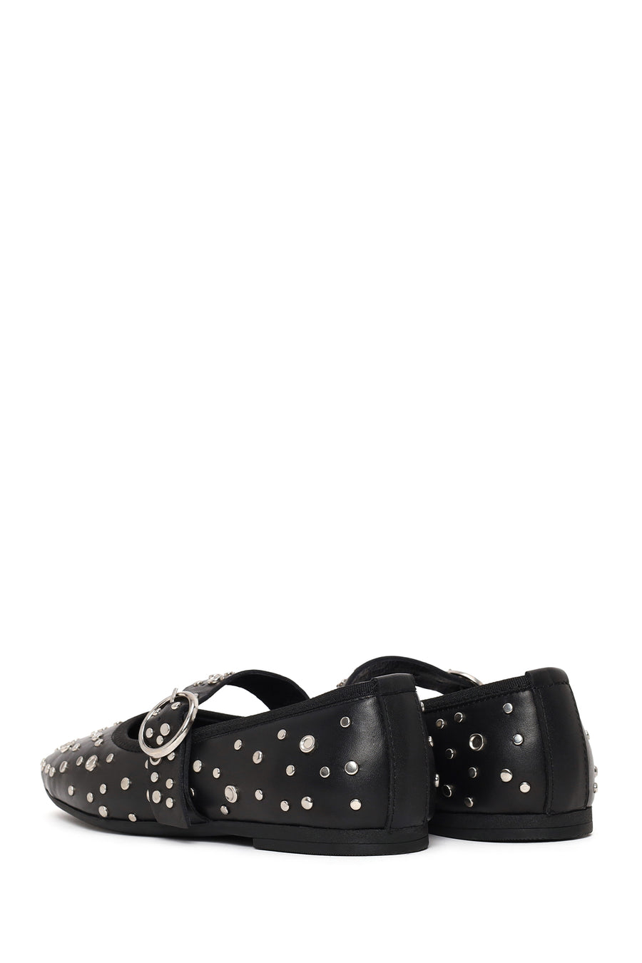 Women's Black Buckled Stoned Leather Ballerinas
