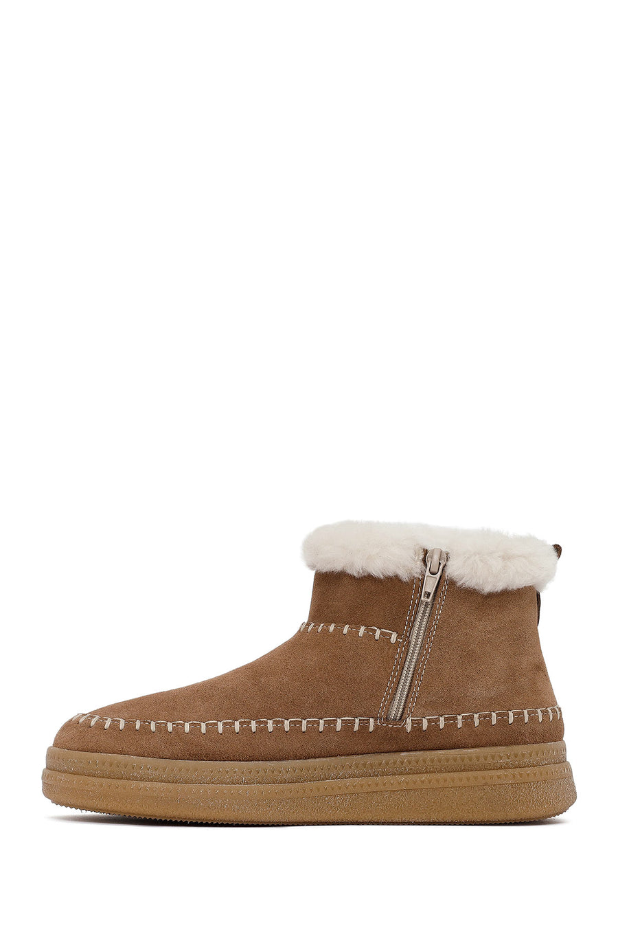 Woman Mink Zip Closure Thick-Soled Suede Teddy Boots