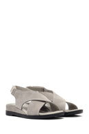 Women's Grey Ankle Strap Thick Sole Suede Leather Sandals | Derimod