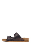 Woman Brown Patterned Glittery Leather Slipper | Derimod