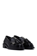 Women's Black Leather Tasseled Masculine Loafer | Derimod