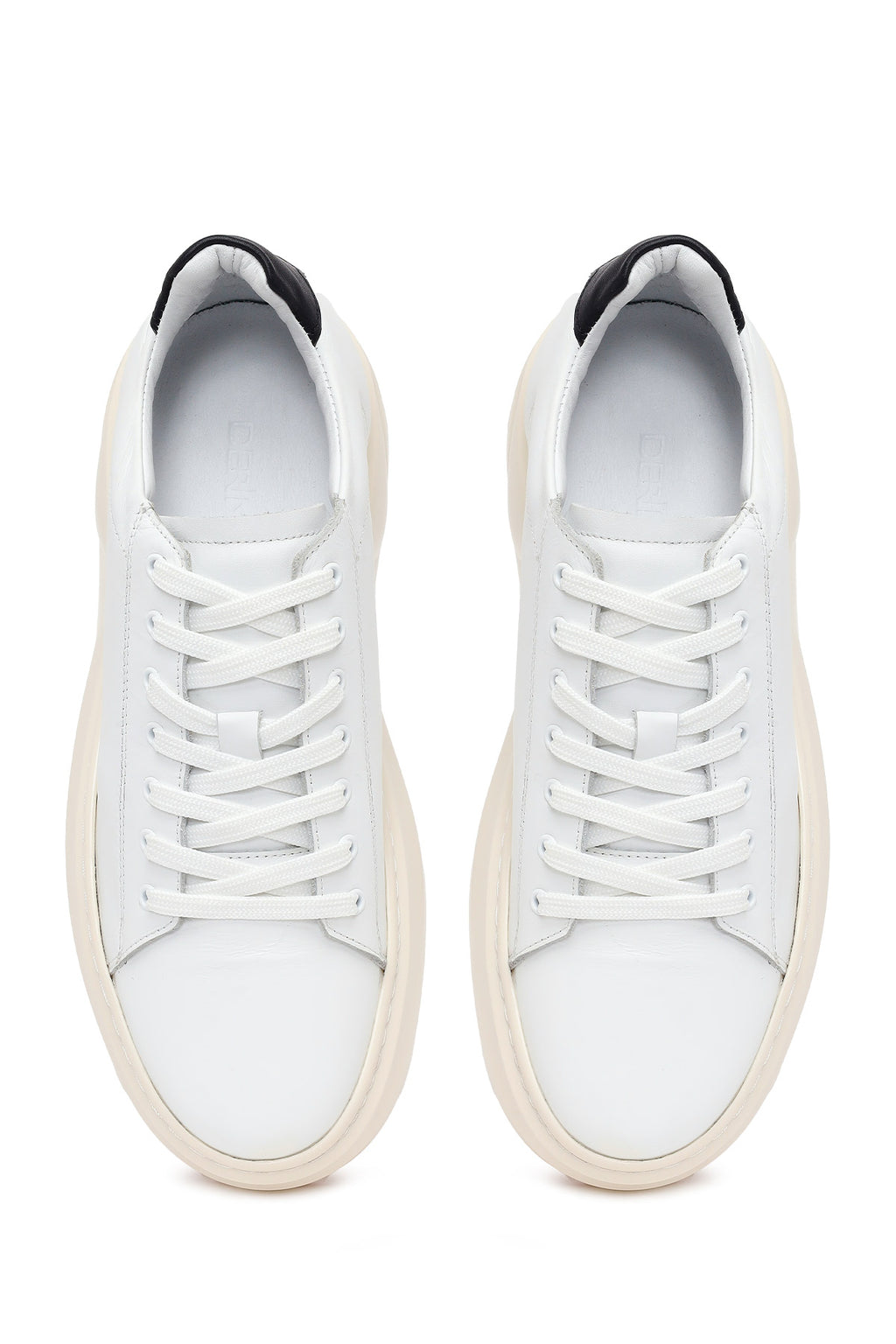 Erkek Beyaz Bağcıklı Kalın Tabanlı Deri Sneaker
