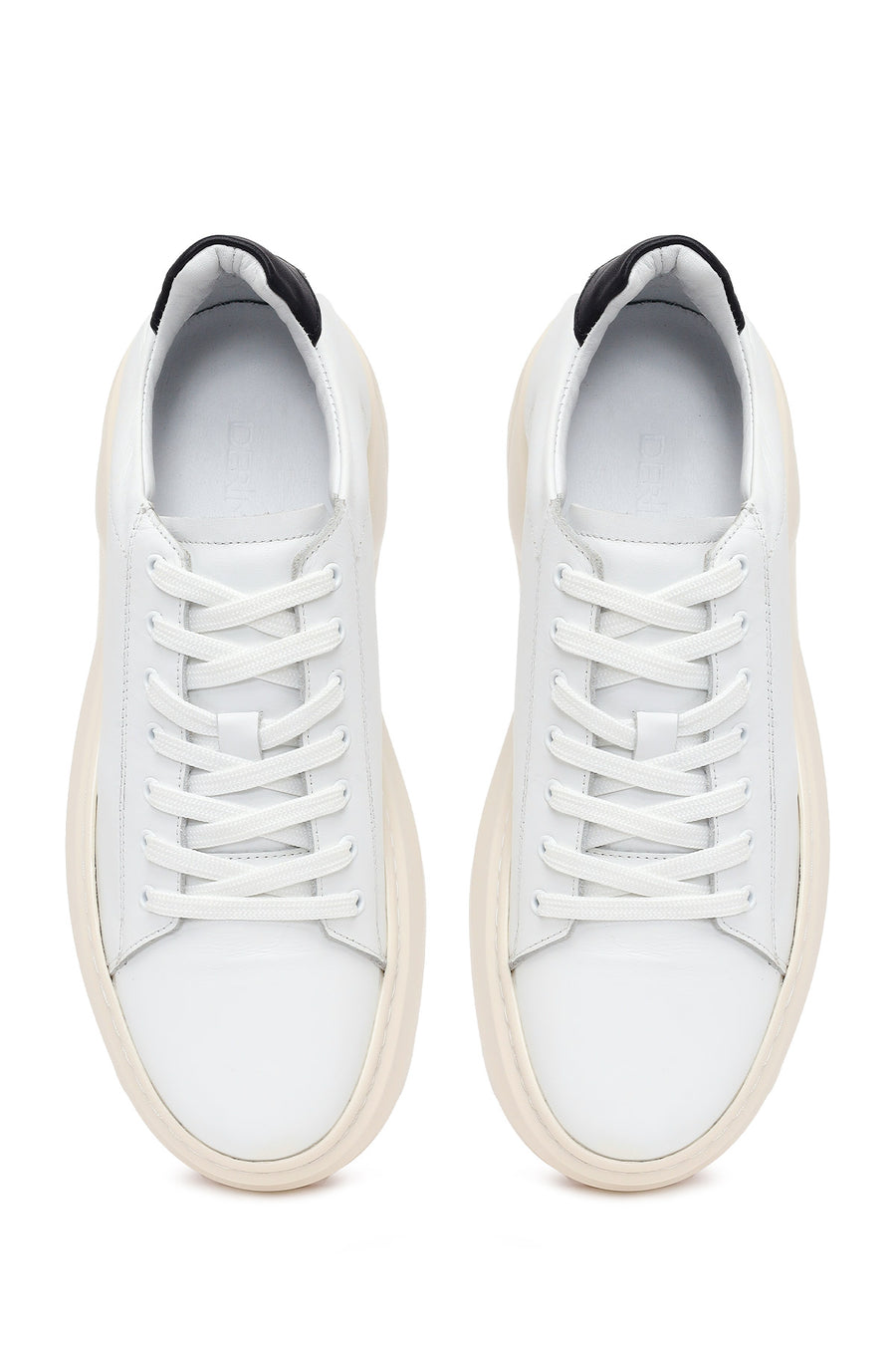 Men's White Lace-Up Thick-Soled Leather Sneakers