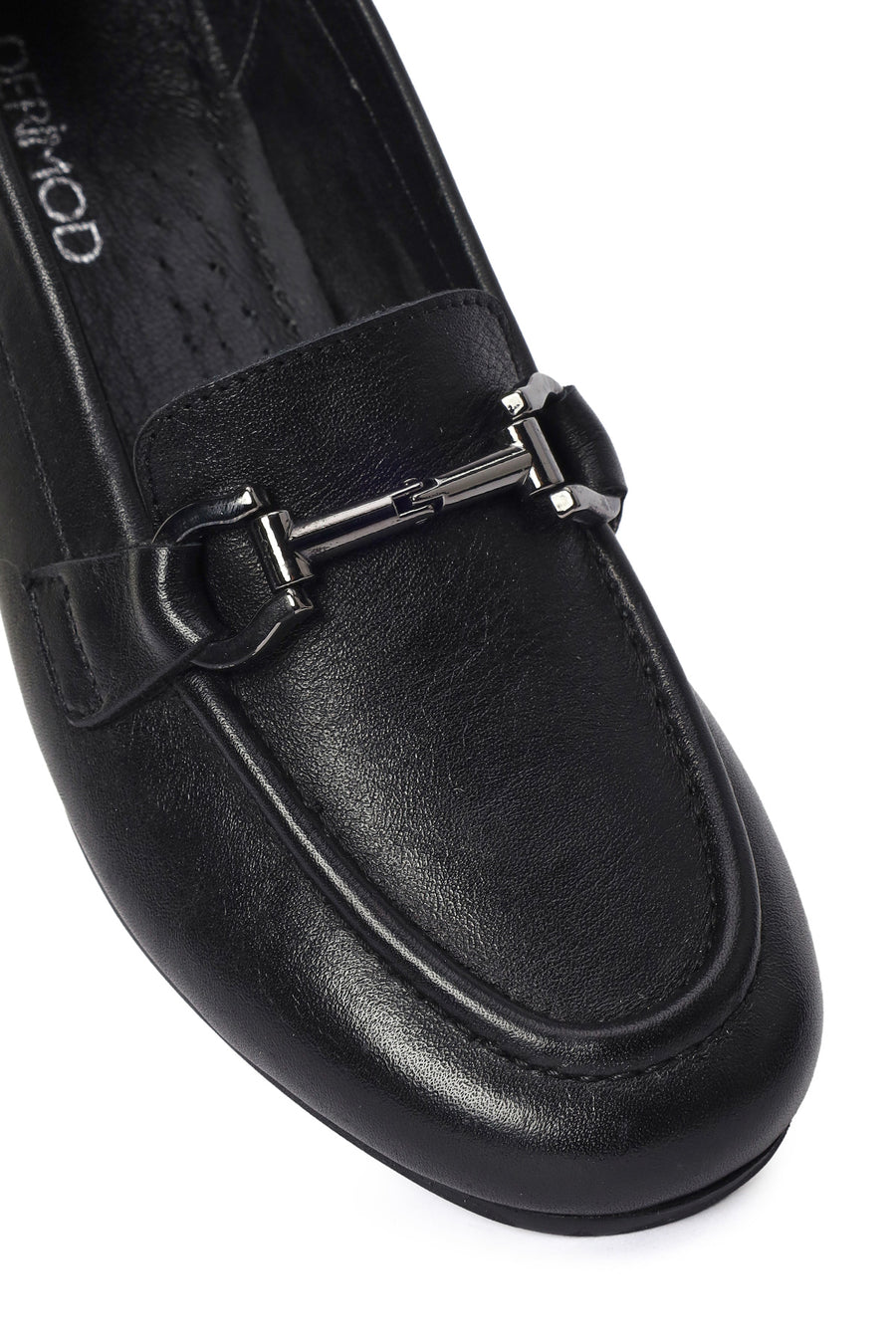 Women's Black Buckle Leather Loafer