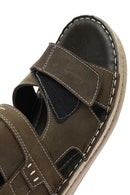 Men's Khaki Leather Sandals | Derimod