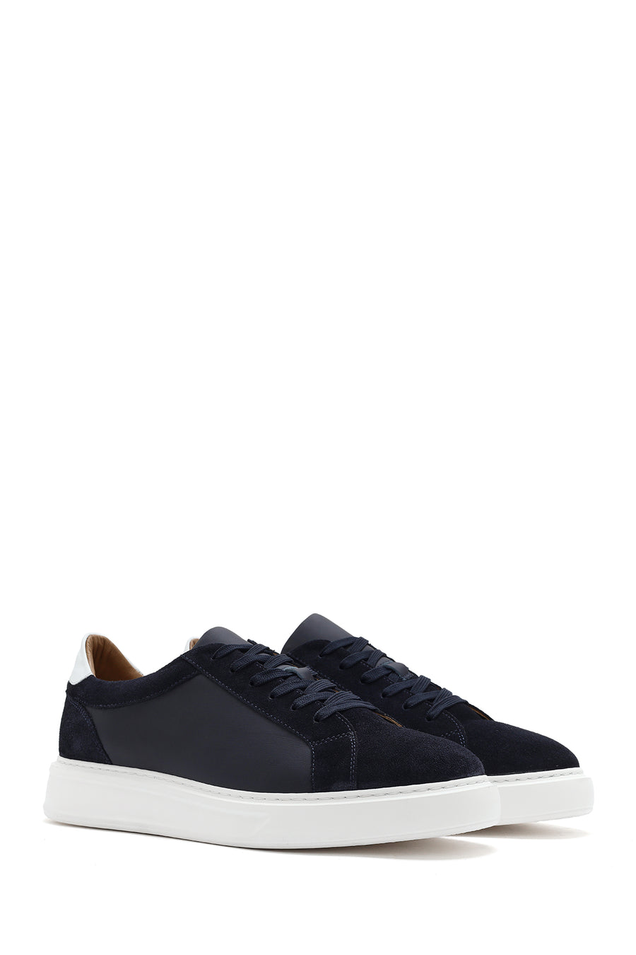 Erkek Lacivert Bağcıklı Deri Sneaker