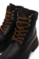 Harley Davidson Woman Black Kitrich Lace-Up Thick-Soled Leather Combat Boots | Derimod