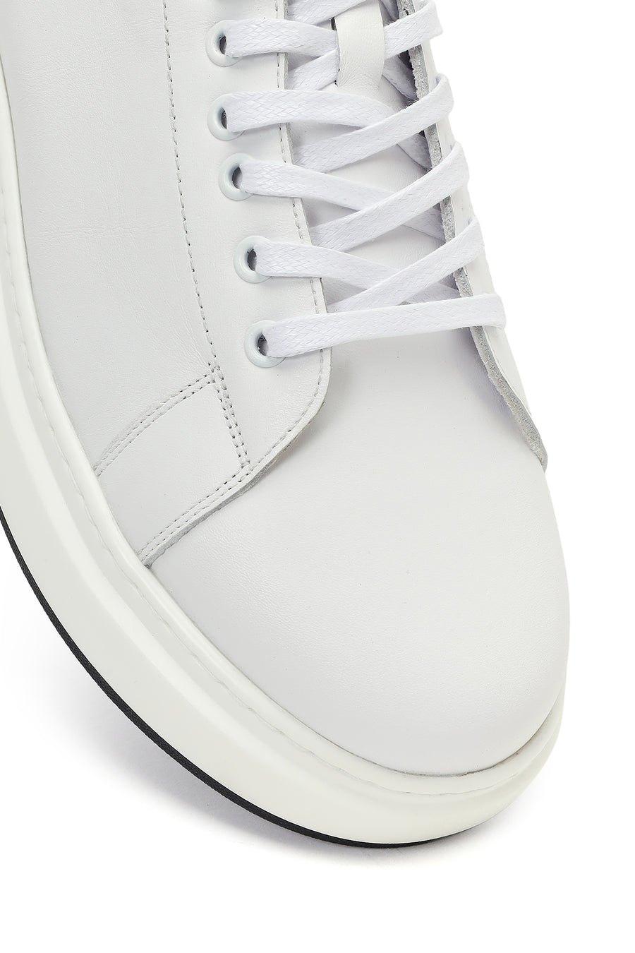 Erkek Beyaz Bağcıklı Kalın Tabanlı Deri Sneaker