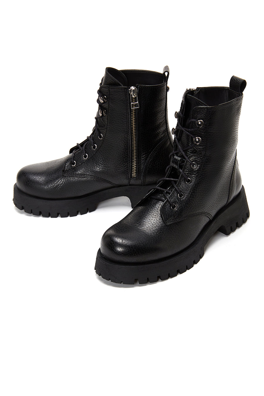 Women's Black Leather Thick Soled Boots