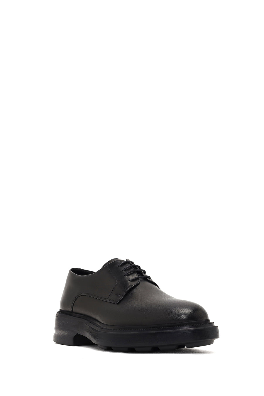 Men's Black Lace-Up Thick-Soled Leather Casual Shoe