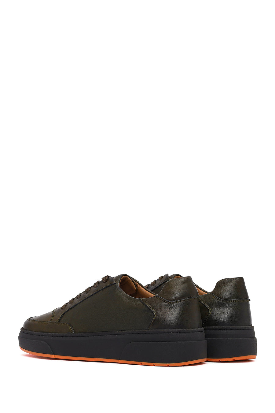 Erkek Haki Bağcıklı Deri Sneaker