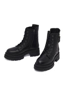 Woman Black Zippered Thick Sole Leather Postal Boots | Derimod