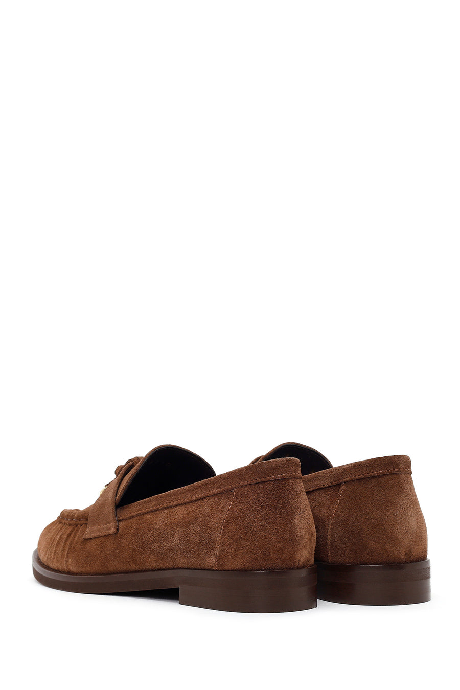 Kadın Ceviz Tokalı Süet Deri Maskülen Loafer