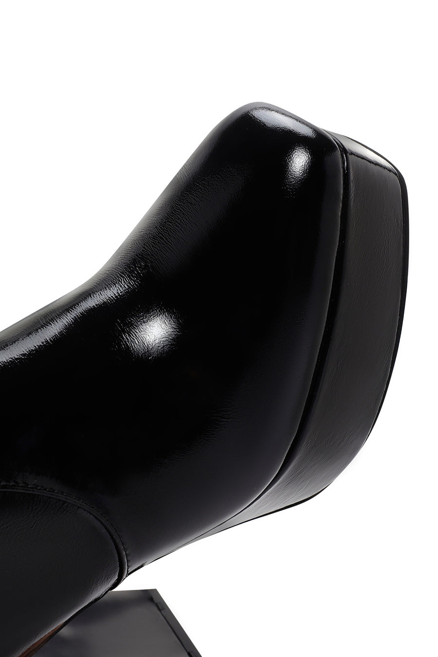 Women's Black Platform Thick Heeled Patent Leather Boots