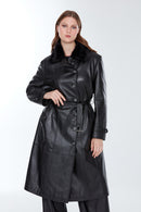 Brenda(Plus) Women's Black Leather Fur Coat | Derimod