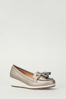 Bronze Wedge Heels Women's Leather Loafer | Derimod