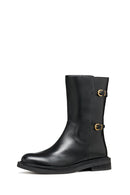 Geox Woman Black D Serılda B - Smo.Lea Zippered Buckled Leather Boot | Derimod