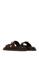 Woman Brown Double-Buckle Suede Slipper | Derimod