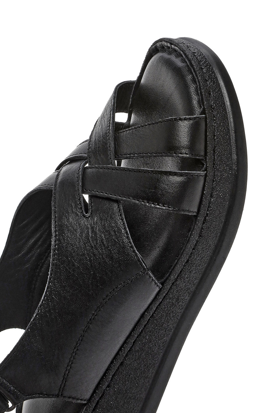 Women's Black Thick Soled Leather Comfort Sandals
