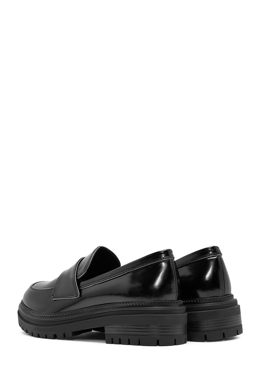 Women's Black Thick Soled Leather Masculine Loafer