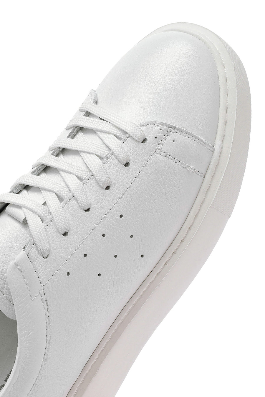 Men's White Lace-up Thick-Sole Leather Sneaker