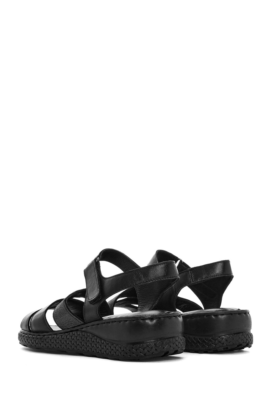 Women's Black Ankle Strap Chunky Sole Leather Comfort Sandals