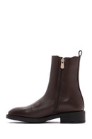Women's Brown Zippered Leather Casual Boots | Derimod
