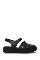 Woman Black Patterned Thick-Soled Leather Comfort Sandal | Derimod