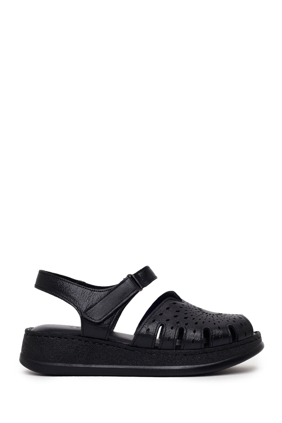 Woman Black Patterned Thick-Soled Leather Comfort Sandal 26SFD321918 | Derimod