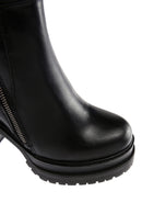 Women's Black Zipper Heeled Leather Boots | Derimod