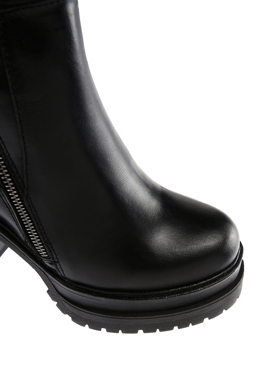Women's Black Zipper Heeled Leather Boots