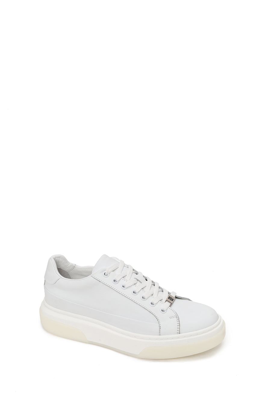 Erkek Beyaz Bağcıklı Kalın Tabanlı Deri Sneaker