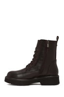Woman Brown Zip Closure Thick-Soled Leather Combat Boots | Derimod